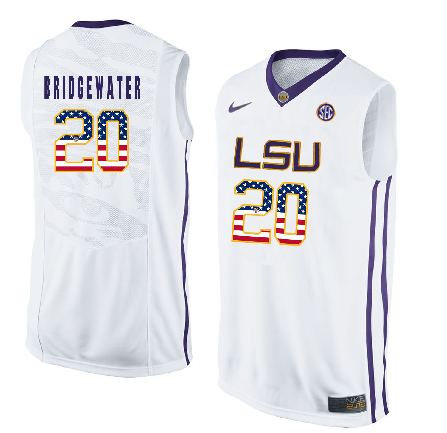 Men LSU Tigers 20 Bridgewater White Flag Customized NCAA Jerseys